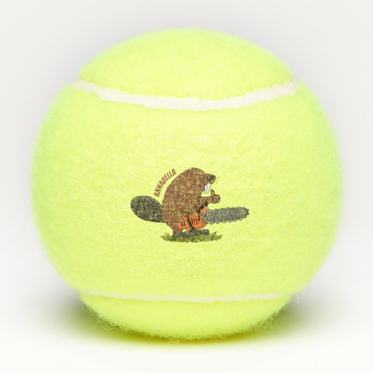 Sonniger Biber mit Kettensäge Cartoon Spaß Tennisbälle (Rückseite)