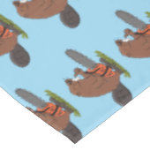 Sonniger Biber mit Kettensäge Cartoon Spaß Tischdecke (Schrägansicht)