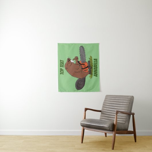 Sonniger Biber mit Kettensäge Cartoon Spaß Wandteppich (Beispiel)