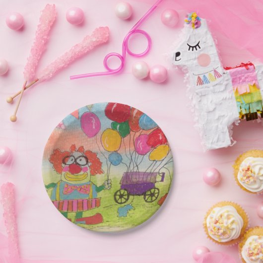 Sonniger Clown mit Balloons Pappteller (Party)