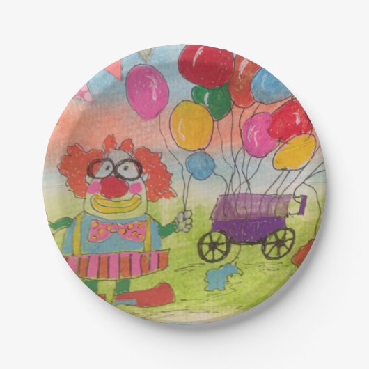 Sonniger Clown mit Balloons Pappteller (Vorderseite)