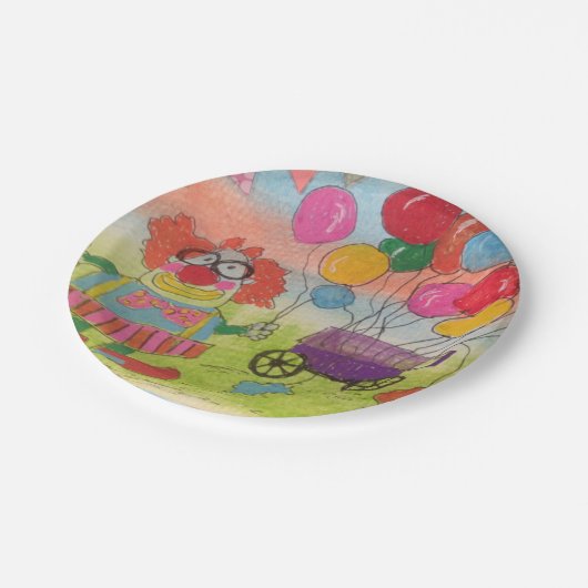 Sonniger Clown mit Balloons Pappteller (Schrägansicht)