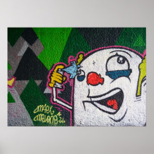 Sonniger Clown mit weißem Gesicht Poster
