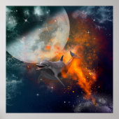 Sonniger Delphin im Universum Poster (Vorne)