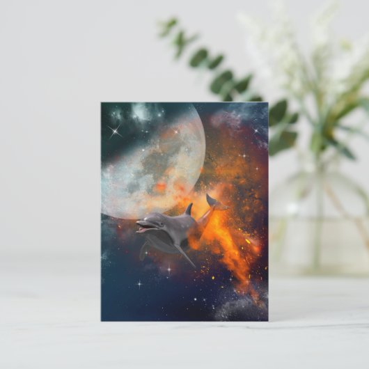 Sonniger Delphin im Universum Postkarte (Stehend Vorderseite)