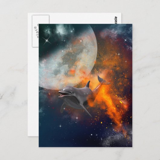 Sonniger Delphin im Universum Postkarte (Vorne/Hinten)