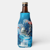 Sonniger Delphin springt von Herzen Flaschenkühler (Flaschenvorderseite)