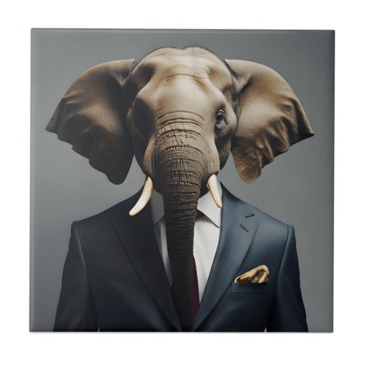 Sonniger Elefant im Anzug Fliese (Vorderseite)