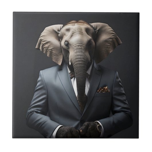 Sonniger Elefant im Anzug Fliese (Vorderseite)