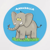 Sonniger Elefant mit Vogel-Cartoon personalisiert Etiketten (Design 2)