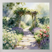 Sonniger Gartenweg mit Rosentrellis Poster (Vorne)