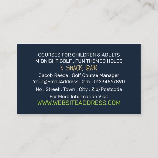 Sonniger Golfplatz, Mini-Golfplatz Werbung Visitenkarte (Rückseite)
