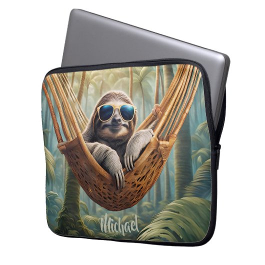 Sonniger Hang mit Sonnenbrille in einer Hängematte Laptopschutzhülle (Vorderseite Links)