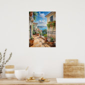 Sonniger mediterraner Balkon mit Meerblick Kunst Poster (Küche)