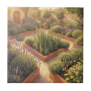 Sonniger Mittelmeer-Kräutergarten Lavendel Rosmari Fliese