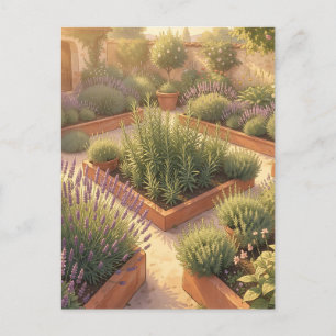 Sonniger Mittelmeer-Kräutergarten Lavendel Rosmari Postkarte