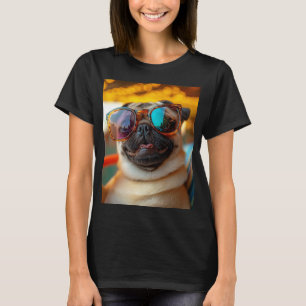 Sonniger Mops am Strand T-Shirt