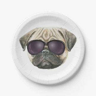 Sonniger Mops, Niedlicher französischer Bulldogge Pappteller