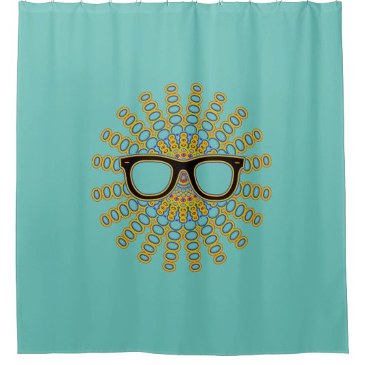 Sonniger Nerd Brille + Ihr Backgr. Ideen Duschvorhang (Vorderseite)