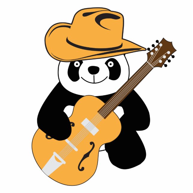 Sonniger Panda mit Gitarre Freistehende Fotoskulptur (Vorne)