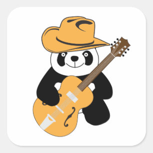 Sonniger Panda mit Gitarre Quadratischer Aufkleber