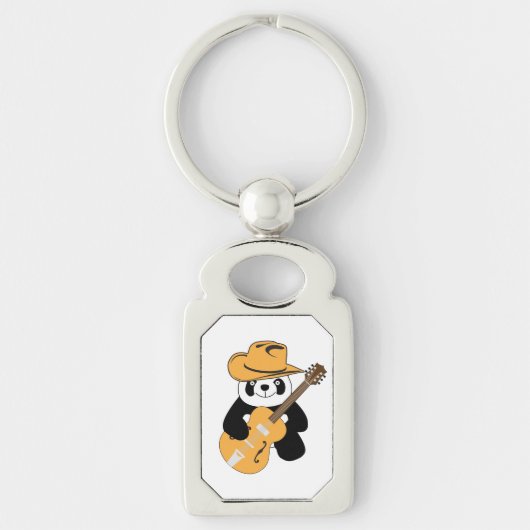 Sonniger Panda mit Gitarre Schlüsselanhänger (Vorderseite)