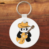 Sonniger Panda mit Gitarre Schlüsselanhänger (Vorderseite)