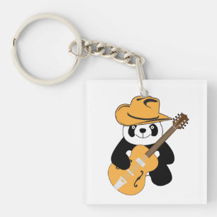 Sonniger Panda mit Gitarre Schlüsselanhänger