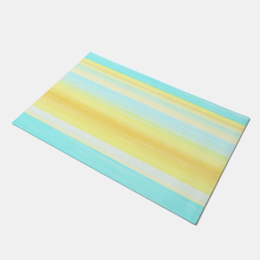 Sonniger Sommer Gelbe Aqua Blaue Wasserfarbe Strei Fußmatte (Schrägansicht)