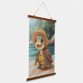 Sonniger Spaziergang: Die Strandschildkröte Wandteppich Mit Holzrahmen (Gewinkelt)