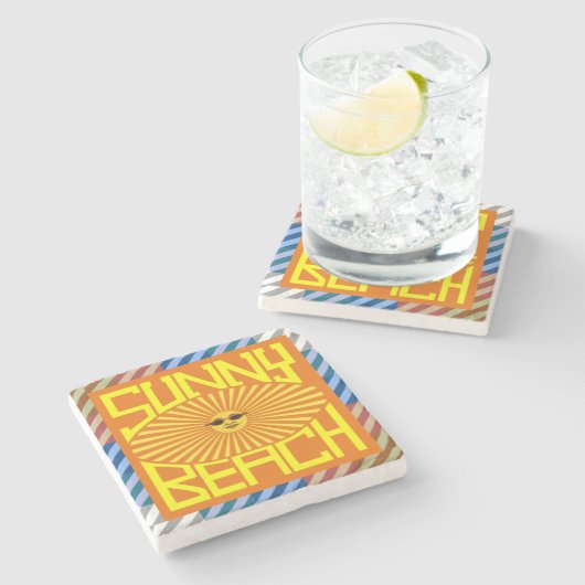 Sonniger Strand Moderne Kunst Steinuntersetzer (Seitenansicht)