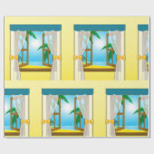 Sonniger Strandblick durchs offene Fenster Geschenkpapier (Flach)