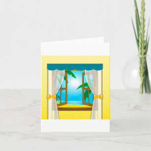 Sonniger Strandblick durchs offene Fenster Karte