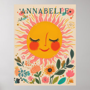 Sonniger Tag Boho Florale Illustration Vorname Poster