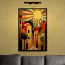 Sonniger Tag in der Kleinstadt AI Art Retro-Illust