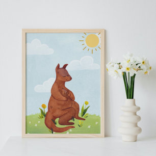 Sonniger Tag Wasserfarbe Erwachsene & Baby Kangaro Poster