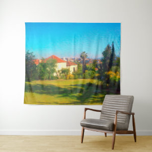 Sonniger Tag Yemin Moshe Blick auf JerIsalem Israe Wandteppich