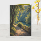 Sonniger Waldweg durch die Bäume Karte (Gelbe Blume)