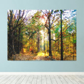 Sonniger Waldweg im Herbst Leinwanddruck (Insitu (Holzboden))