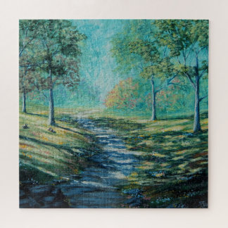 Sonniger, warmer Weg durch den Wald Puzzle
