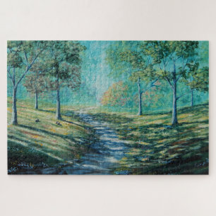 Sonniger, warmer Weg durch den Wald Puzzle
