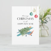 Sonniger Weihnachtsbaum im Foto von Flugzeug und F Karte (Stehend Vorderseite)