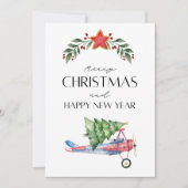 Sonniger Weihnachtsbaum im Foto von Flugzeug und F Karte (Vorderseite)