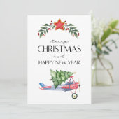 Sonniger Weihnachtsbaum im Foto von Flugzeug und F Karte (Stehend Vorderseite)