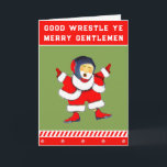 Sonniger Wrestling Feiertagskarte<br><div class="desc">Wrestling Urlaub Spaß,  mit Santa Claus Wrestler Design und Linie. Bearbeiten Sie Text,  um ihn zu personalisieren.</div>