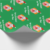 Sonniger Zirkusclown mit Weihnachtsmannmütze Weihn Geschenkpapier (Ecke)