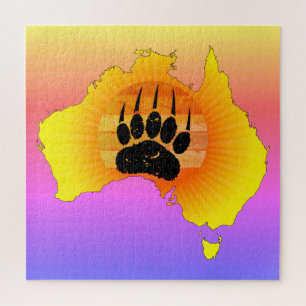 Sonniges Australien Karte Bär mit Retro Sunset Puzzle