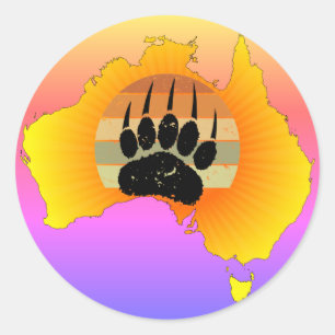 Sonniges Australien Karte Bär mit Retro Sunset Runder Aufkleber
