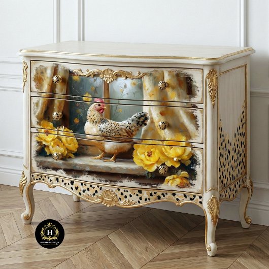 Sonniges Bauernhaus Huhn Gelbe Rosen Dekoupage Seidenpapier