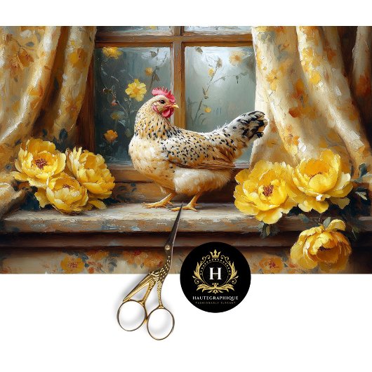 Sonniges Bauernhaus Huhn Gelbe Rosen Dekoupage Seidenpapier